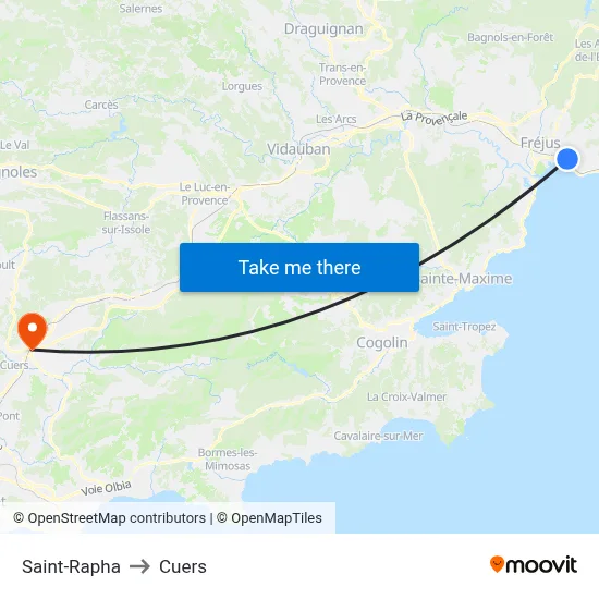 Saint-Rapha to Cuers map