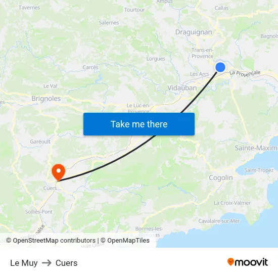 Le Muy to Cuers map