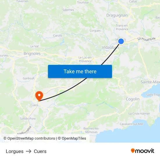 Lorgues to Cuers map