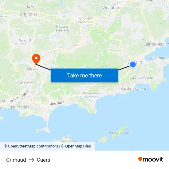 Grimaud to Cuers map