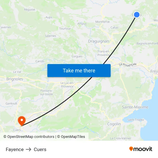 Fayence to Cuers map