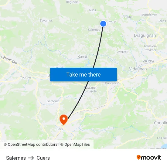 Salernes to Cuers map