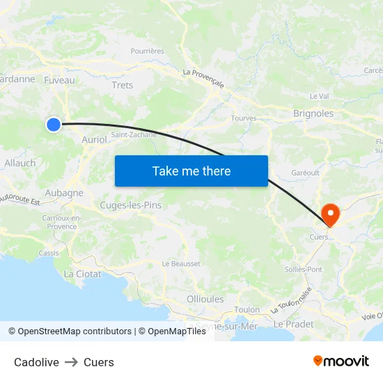 Cadolive to Cuers map