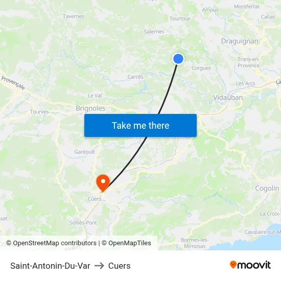 Saint-Antonin-Du-Var to Cuers map