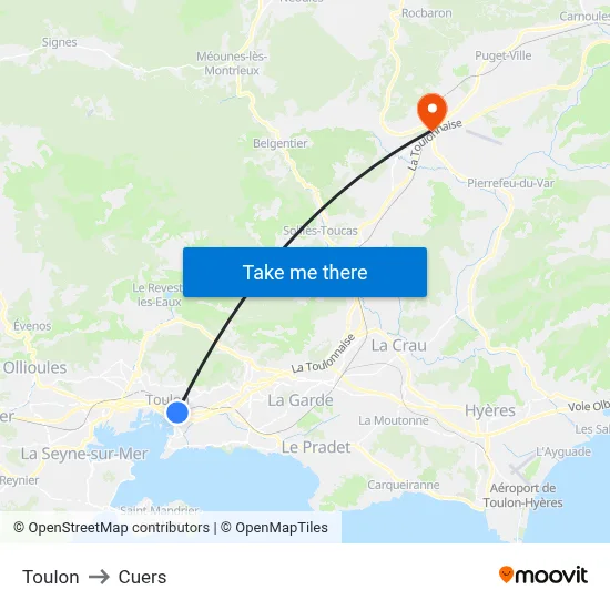 Toulon to Cuers map