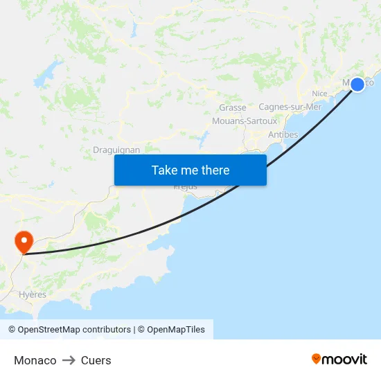 Monaco to Cuers map