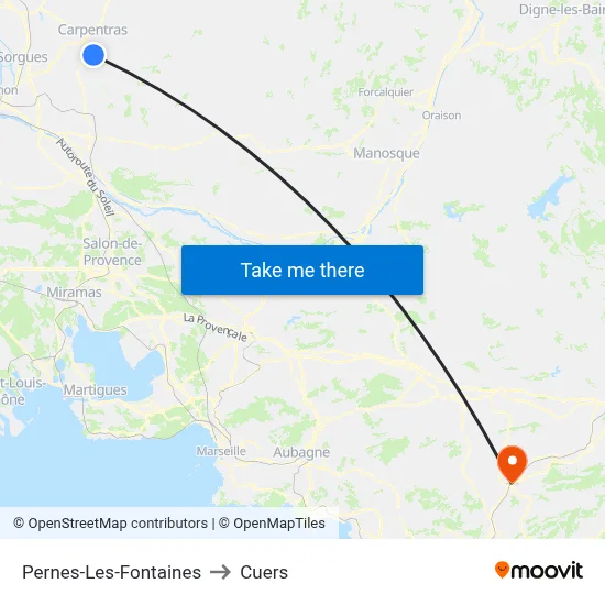 Pernes-Les-Fontaines to Cuers map