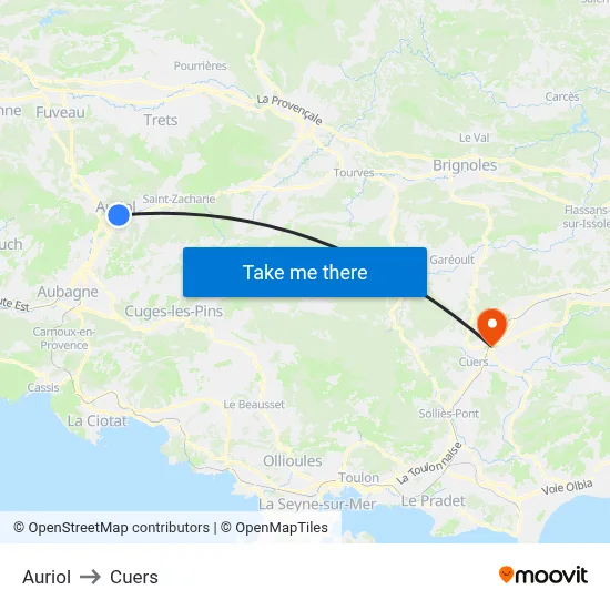 Auriol to Cuers map