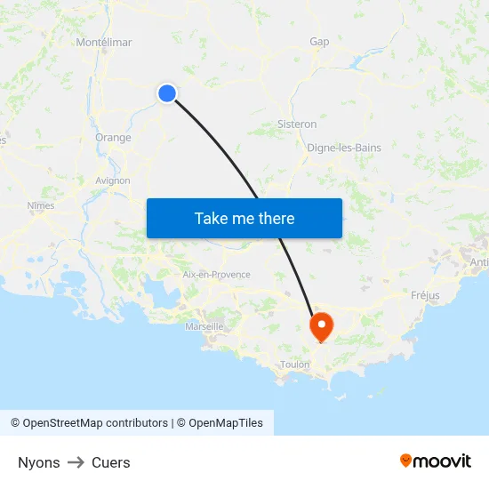 Nyons to Cuers map