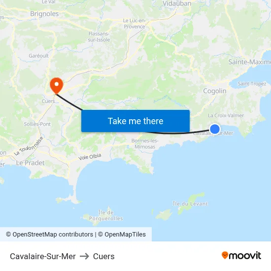 Cavalaire-Sur-Mer to Cuers map