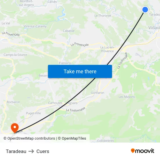 Taradeau to Cuers map