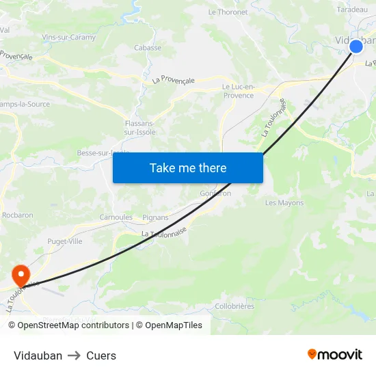 Vidauban to Cuers map