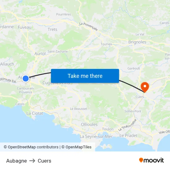 Aubagne to Cuers map