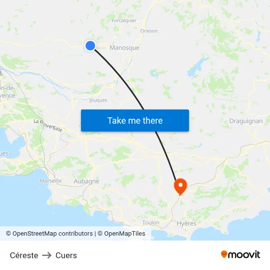 Céreste to Cuers map