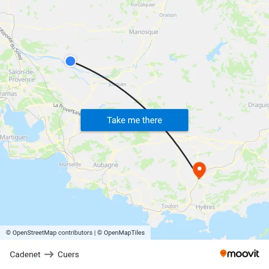 Cadenet to Cuers map
