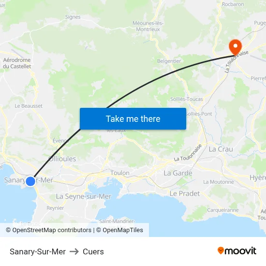 Sanary-Sur-Mer to Cuers map