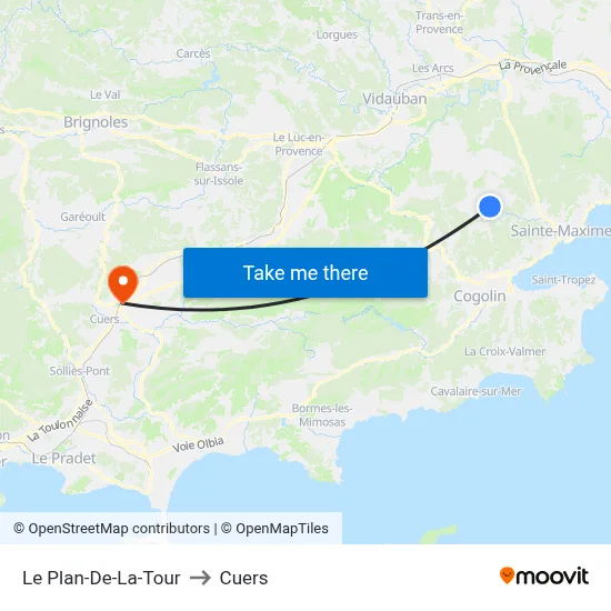 Le Plan-De-La-Tour to Cuers map