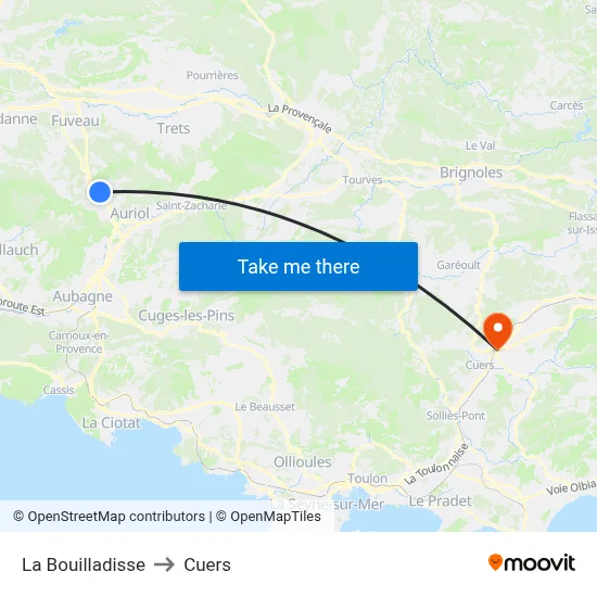 La Bouilladisse to Cuers map