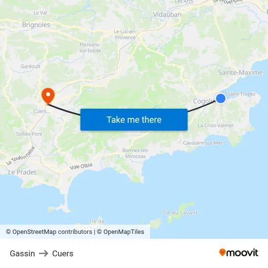 Gassin to Cuers map