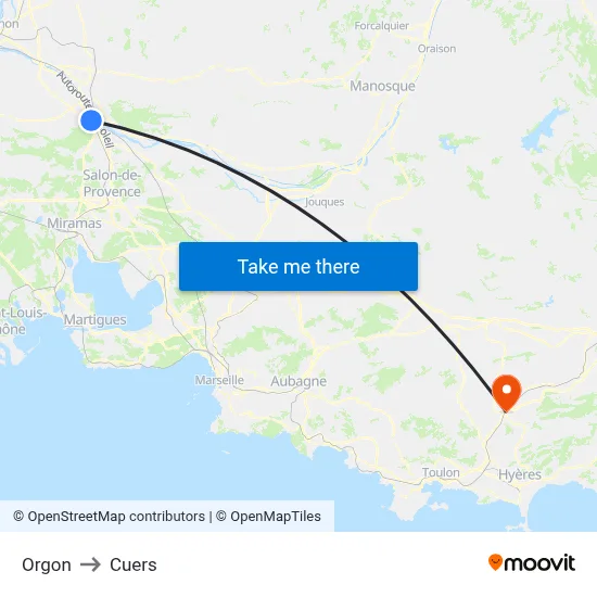 Orgon to Cuers map