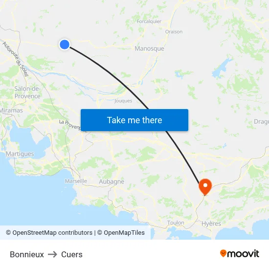 Bonnieux to Cuers map