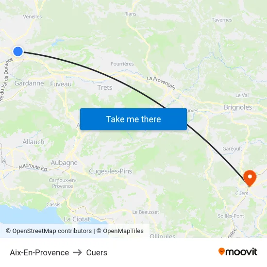 Aix-En-Provence to Cuers map