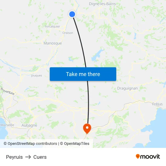 Peyruis to Cuers map