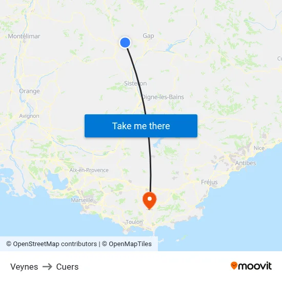 Veynes to Cuers map