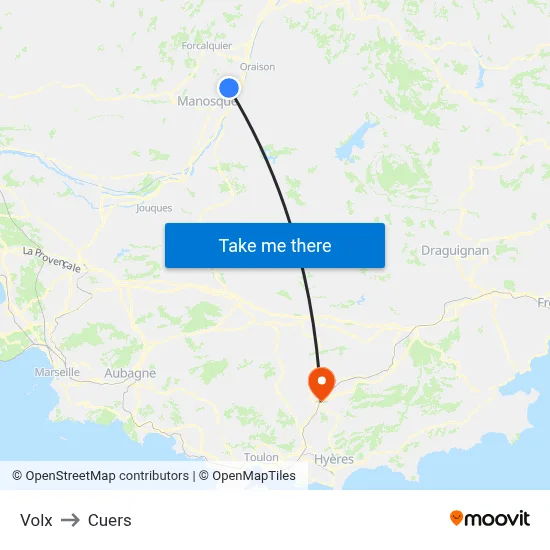 Volx to Cuers map
