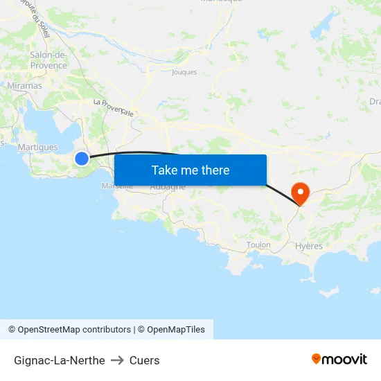 Gignac-La-Nerthe to Cuers map