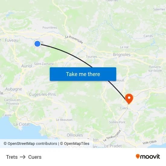 Trets to Cuers map