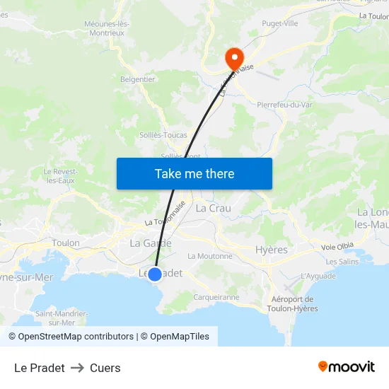 Le Pradet to Cuers map