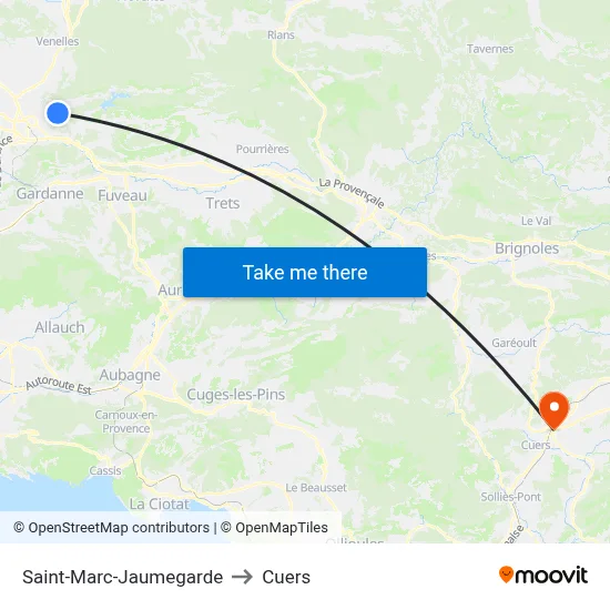 Saint-Marc-Jaumegarde to Cuers map