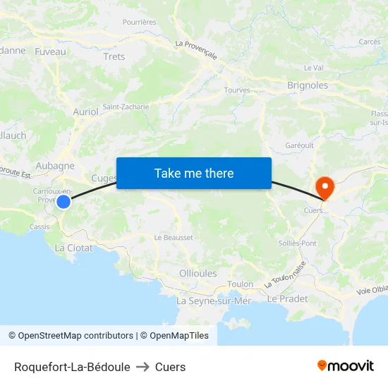 Roquefort-La-Bédoule to Cuers map