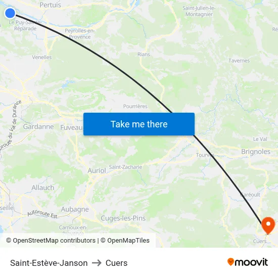 Saint-Estève-Janson to Cuers map