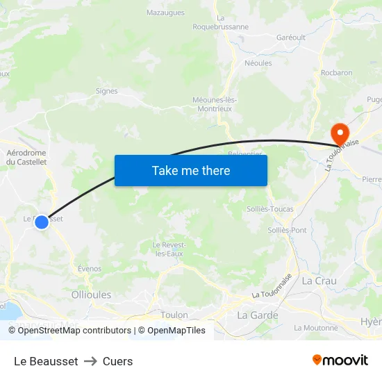 Le Beausset to Cuers map