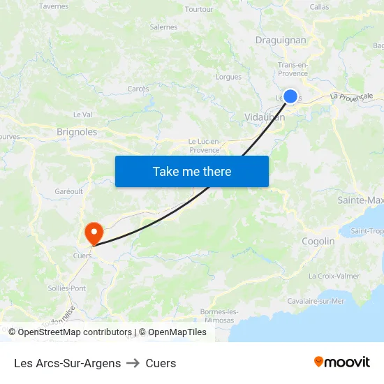 Les Arcs-Sur-Argens to Cuers map