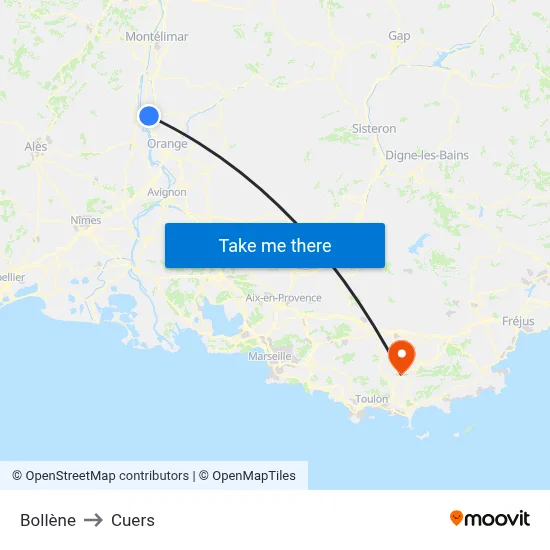 Bollène to Cuers map