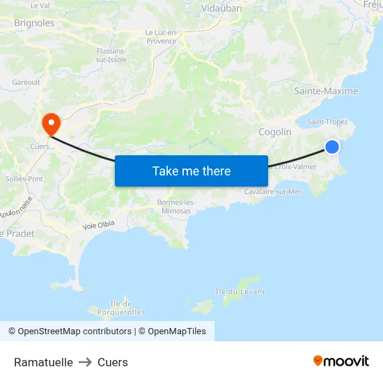 Ramatuelle to Cuers map
