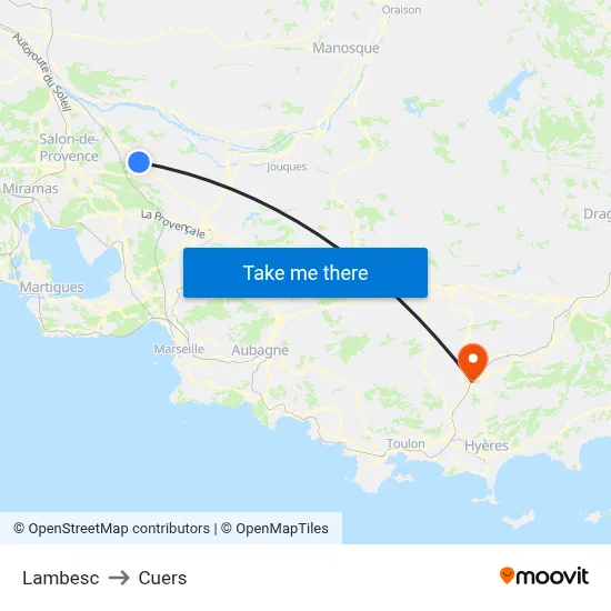 Lambesc to Cuers map