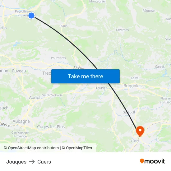 Jouques to Cuers map