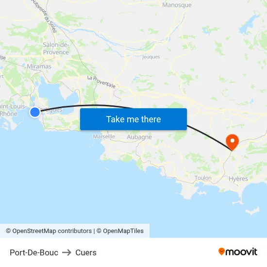 Port-De-Bouc to Cuers map