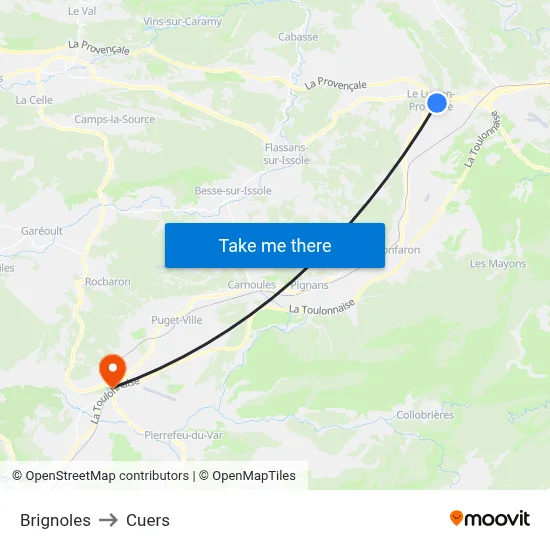 Brignoles to Cuers map