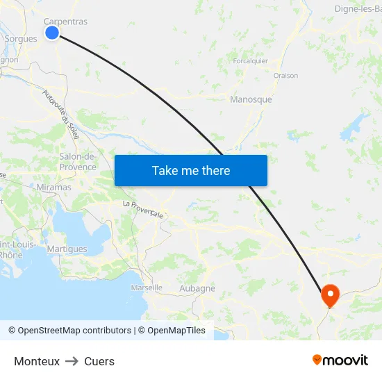Monteux to Cuers map