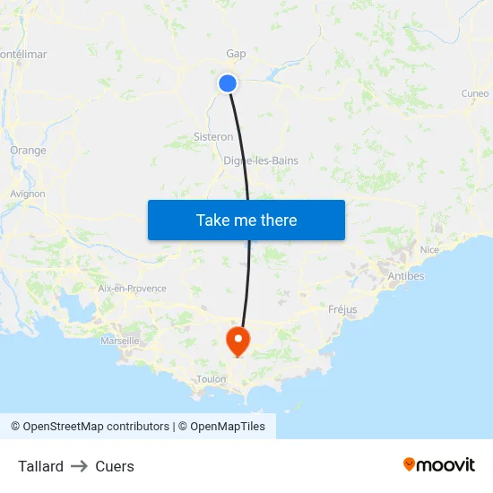 Tallard to Cuers map