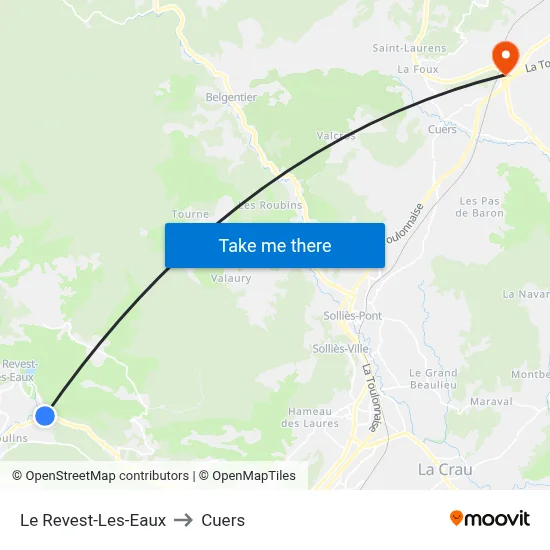 Le Revest-Les-Eaux to Cuers map