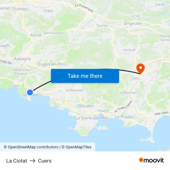La Ciotat to Cuers map
