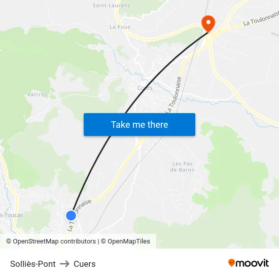 Solliès-Pont to Cuers map