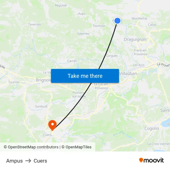 Ampus to Cuers map