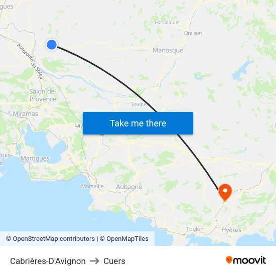 Cabrières-D'Avignon to Cuers map